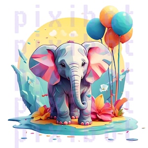 Baby Elefant Digitaldruck 4 set, niedlicher Elefant PNG, hohe Auflösung, druckbare Kunst, Instant Download