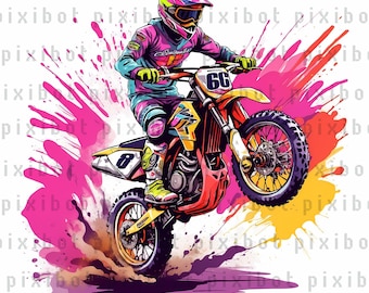 Watercolor Dirt Bike Clipart: Motorcycle Helmet Art (Digital Download)
