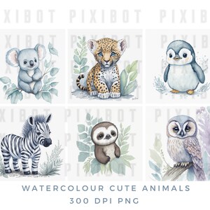 20 süße Tiere, Aquarell Clipart, PNG, digitales Basteln, Papierhandwerk, niedliche Clipart, Instant Download, Babyparty, kinderzimmerdekor