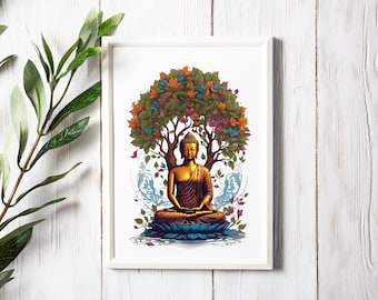 Buddha Tree of Life Art: Modern Boho Yoga Poster (PNG, SVG)