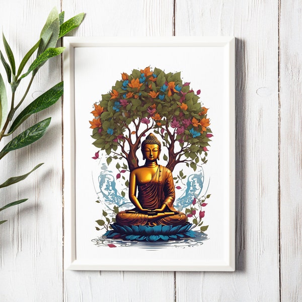 Buddha Wall Art, PNG, SVG, Modern Boho Wall Art Prints, Vibrant Prints, Vertical Wall Art Yoga Poster, Printable, Transparent background