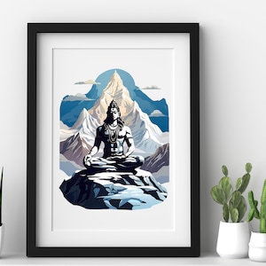 Lord Shiva Wall Art Printable, Shiva Meditating Art, Hindu God art, Mahadev Poster, Hindu Art, Spiritual Wall Art, Mahadev, Instant Download