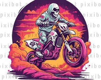 Skull Motocross PNG: Halloween Dirt Bike Design (Digital Download)