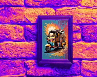 Póster con impresión de arte de pared indio Desi: Bombay Auto Rickshaw, arte pop indio, ilustraciones Desi, decoración de pared para el hogar, arte de pared, descarga digital.