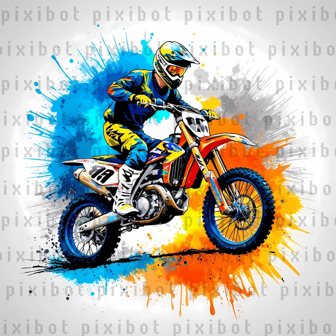 Dirt Bike Watercolor Clip Art: Motocross Motorcycle (digital Download ...