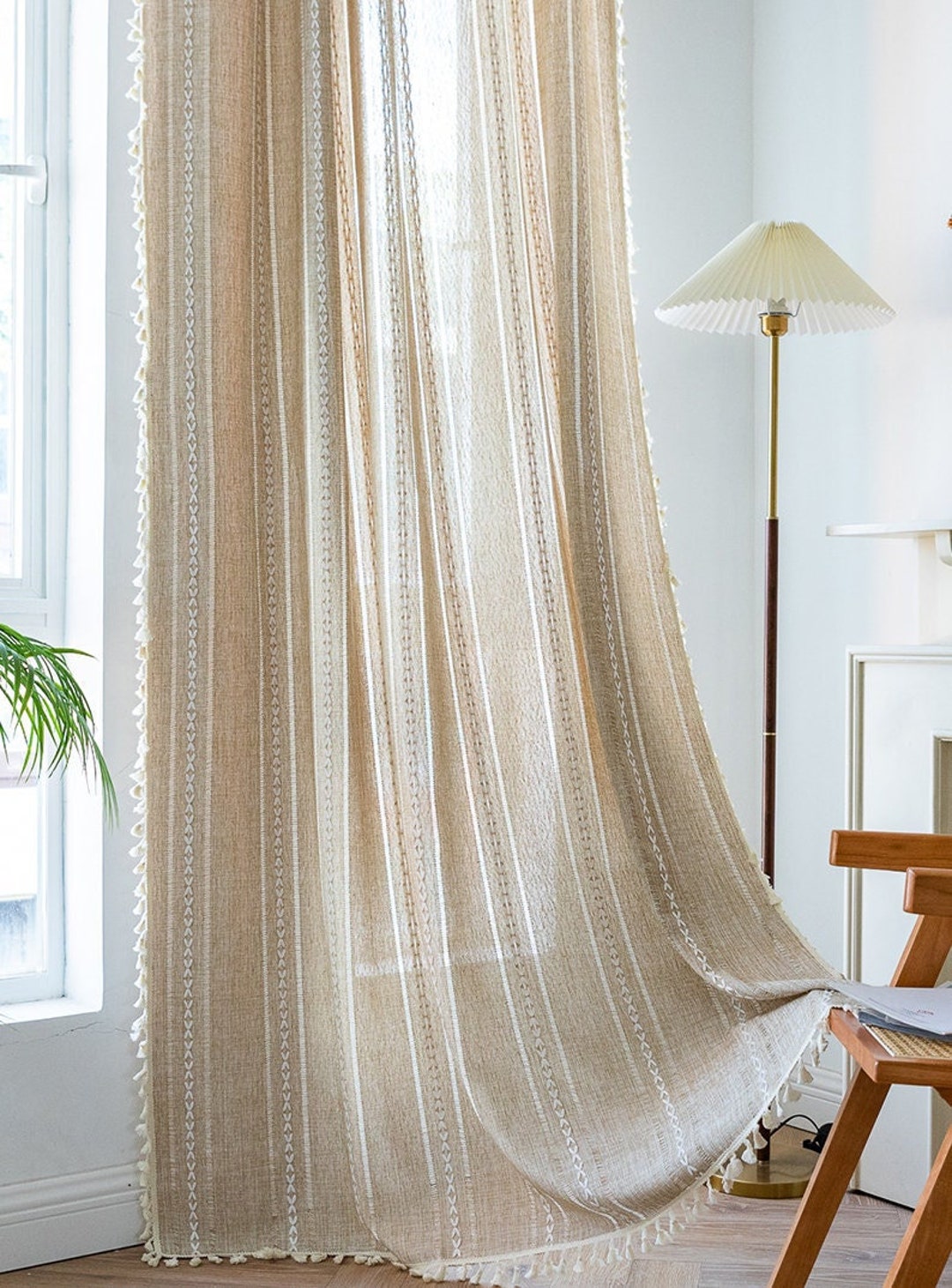 Vintage Linen Curtains, Boho Style Cotton Linen Yellow Curtain With ...