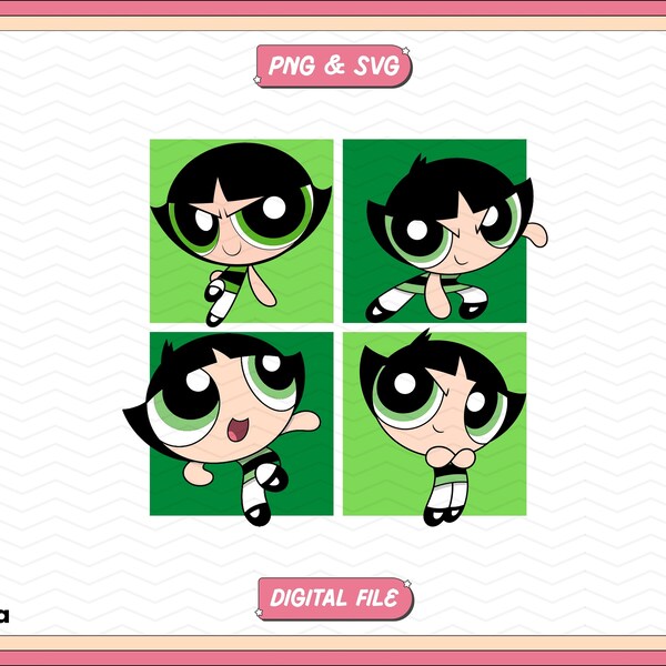 Powerpuff Girls Buttercup SVG PNG, Powerpuff Girl İmage Files for Shirts, Stickers, Libbey Cups, Keychains, Tote Bags Etc, Commercial Use