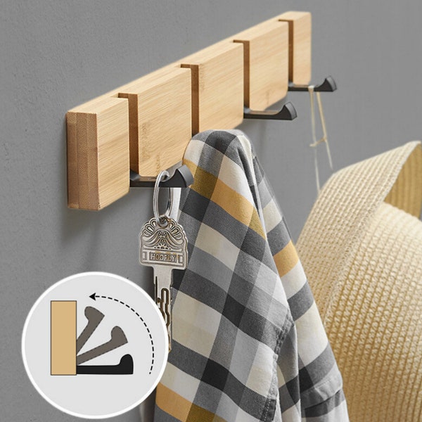 Porte-manteau pliable, crochets muraux en bois, sac de couloir, crochet de chapeau, porte-serviettes de salle de bain