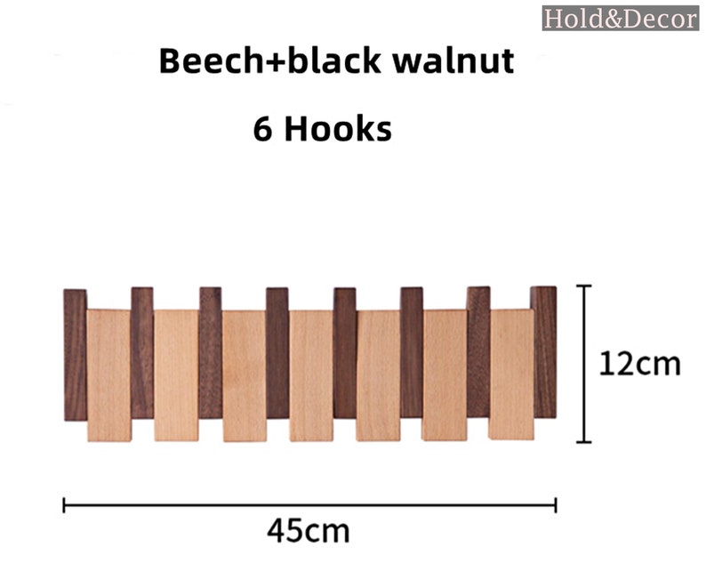 Modern Walnut Wall Hook Rack Foldable Wooden Hooks Decorative Coat Hooks Handmade unique Hanger image 5