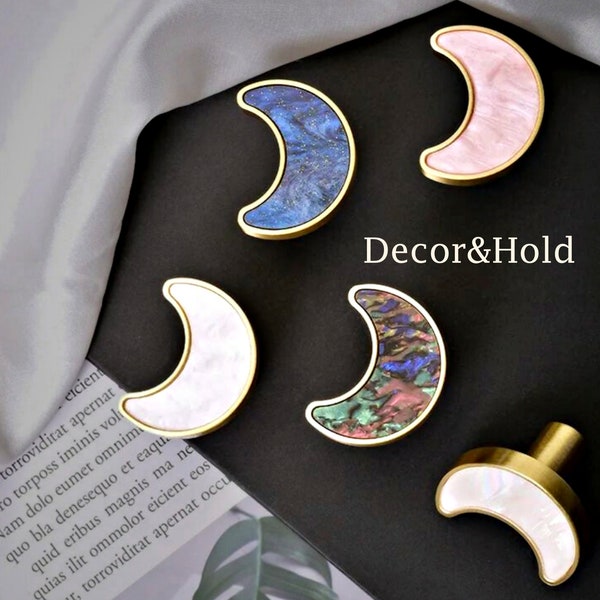 Brass Fashion Wardrobe Knobs Moon shape Furniture handles Drawer pulls