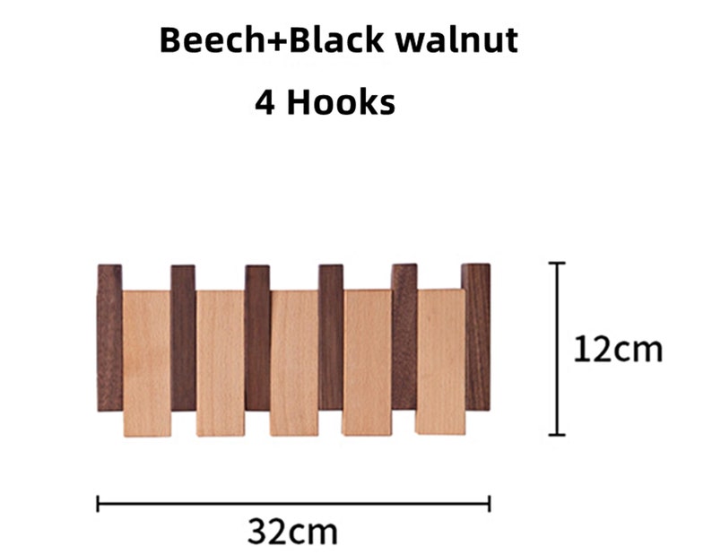 Modern Walnut Wall Hook Rack Foldable Wooden Hooks Decorative Coat Hooks Handmade unique Hanger Beech and Walnut