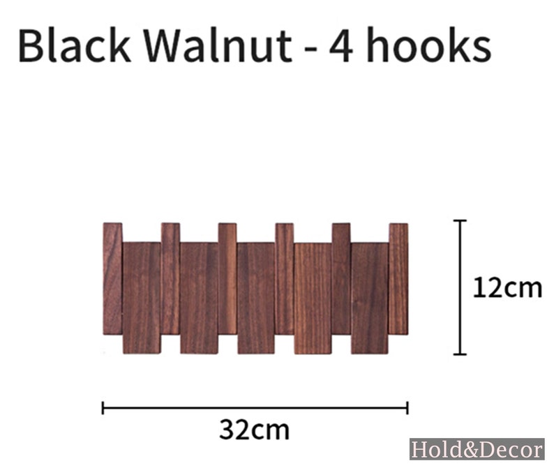 Modern Walnut Wall Hook Rack Foldable Wooden Hooks Decorative Coat Hooks Handmade unique Hanger image 2