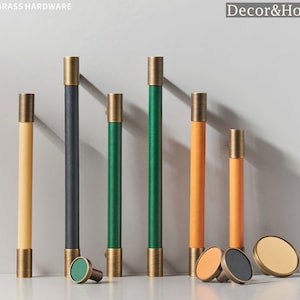 Brass Furniture Handles Nordic Handmade Cabinet Knob Leather Cupboard Wardrobe Dresser Pulls Colourful Bar Cabinet Knob