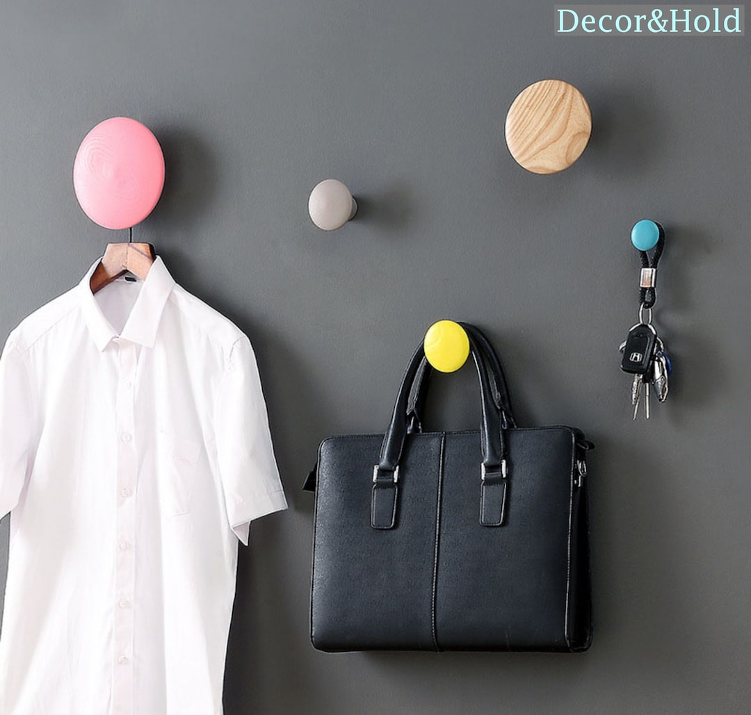 Colorful Wood Hooks Dot Wall Hooks Modern Wall Hooks Round Wood Hooks