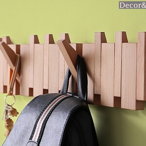 Modern Walnut Wall Hook Rack Foldable Wooden Hooks Decorative Coat Hooks Handmade unique Hanger image 1