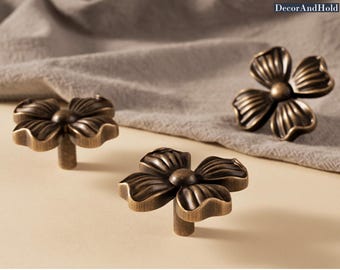 Antique Brass Knobs Leaf Drawers Knob kitchen Cabinet Pull Solid Brass Drawer Knobs Furniture Hardware
