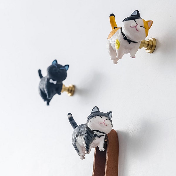 Modern Cat Knobs Kids Dresser Drawer Knob Animal Knobs Children's Door Knobs Wardrobe Pull, Decorative Knobs Wall Hooks Brass