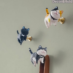 Modern Cat Knobs Kids Dresser Drawer Knob Animal Knobs Children's Door Knobs Wardrobe Pull, Decorative Knobs Wall Hooks Brass