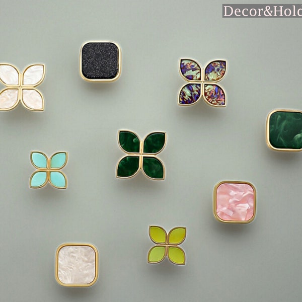 Decorative Brass Knobs Modern Wall Hooks Square Drawer Knob Coat wall Hook four-leaf clover pulls Cabinet Drawer Pull Dresser Handles