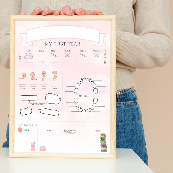 Keep memories alive with our My First Year poster! Mark every important milestone of your newborn's first year with unique home decoration.