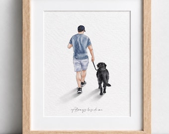 Custom Pet Memorial Portrait with Owner, Personalized Dog Remembrance Gift, Watercolour Style Couple and Pet Illustration