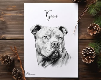 XL Bully Pet Custom Pet Portrait from Photo -  Memorial Portrait, Dog Drawing, Pencil Drawing