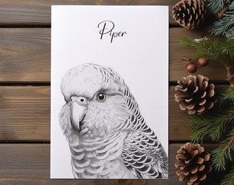 Custom Pencil Pet Portrait from Photo - Detailed Hand Drawn Pencil Sketch of Your Beloved Pet, Budgie Portrait
