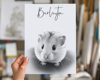 Custom Pencil Pet Portrait from Photo - Detailed Hand Drawn Pencil Sketch of Your Beloved Pet, Hamster Portrait