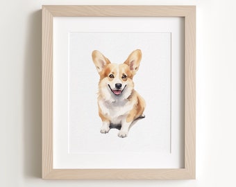 Custom Watercolor Style Pet Portrait Print, Dog Memorial Art