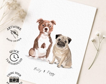 Custom Pet Portrait from photo - Personalisted Dog Cat Illustration