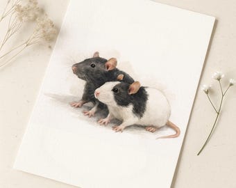 Custom Pet Portrait Watercolor Painting - Rat Hamster Guinea Pig Portrait from Photo