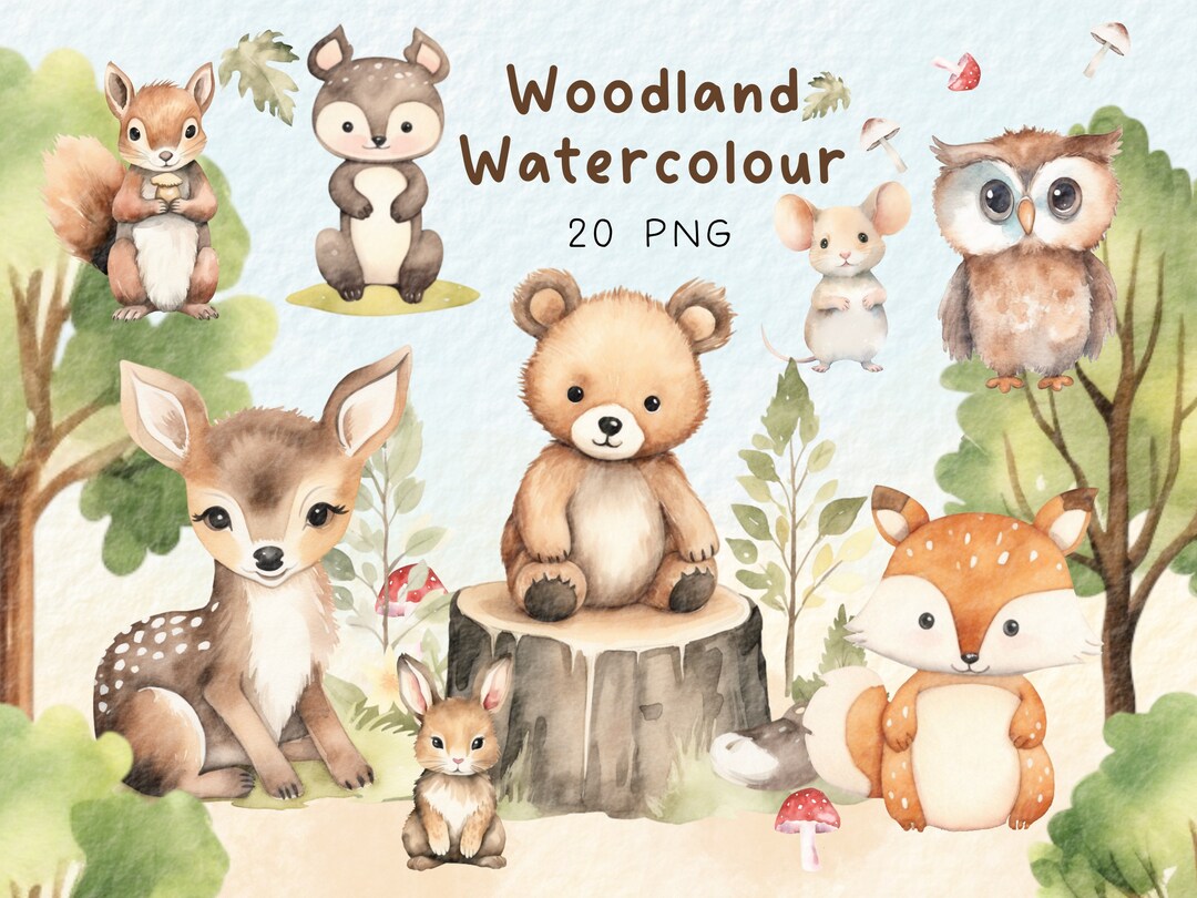 Woodland Animals Watercolour Clipart Forest Animals Clip Art - Etsy