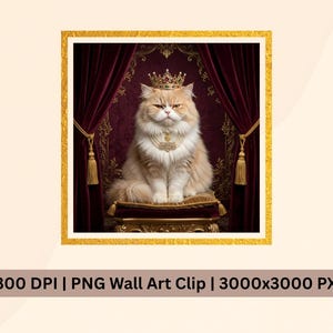 Katzenkrone mit Perlen – Lustiges Tierporträt, Renaissance-Haustierkunst, skurriler, veränderter Stil (Digitaler Download)