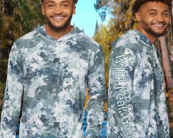 Camo Hoodie Shirt for Men, Perfect for Hiking, Fishing and Hunting, Camouflage Print, UV Protection & Breathable Fabric, Great Gift Idea