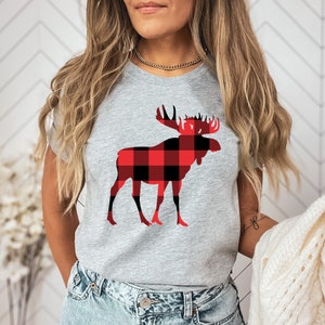 Moose Shirt, Moose Shirt for Women, Moose T-Shirt, Moose Camp Shirt, Moose Lover Shirt, Mountain Moose Shirt, Moose Gift, Red Plaid Moose