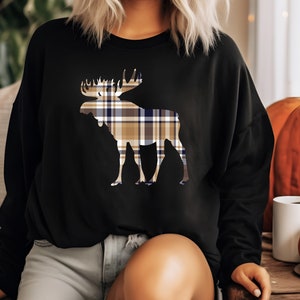 Moose Sweatshirt, Camping Moose Sweatshirt Gift, Nature Lover Moose Sweatshirt, Moose Women Sweatshirt, Moose Tan Blue  Sweatshirt
