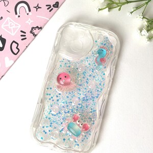 Handgemaakte glitter oceaan telefoonhoesje: 3D zeedieren - iPhone en Samsung