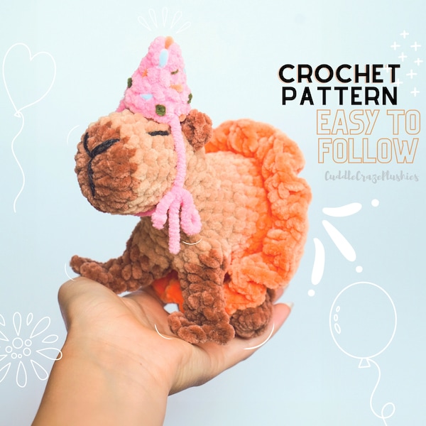Crochet plushies pattern Party capybara, amigurumi pattern, cute crochet plushies