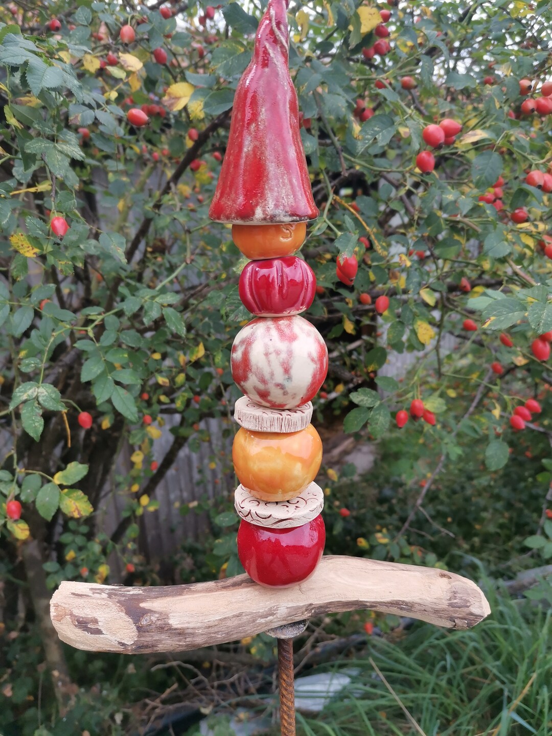 Clay Stele Garden Stake Ceramic Shades of Red Etsy