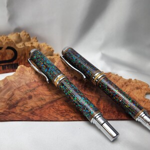 Handgemaakte TM Alpha Vulpen en rollerballpenset met opalen body