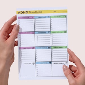 Planificador imprimible para volcado de ideas sobre TDAH, hoja organizadora de tareas diarias, plantilla de lista de tareas para TDAH, función ejecutiva, descarga digital, tamaño A, A4