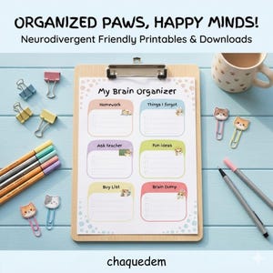 Planificador diario para niños, planificador para estudiantes con TDAH, imprimible de gato kawaii