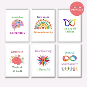 Set di stampe murali sulla neurodiversità, poster per celebrare le menti di ogni tipo, pacchetto di download digitale per la consapevolezza della salute mentale