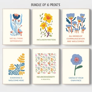 Set di 6 poster stampabili con tema "Neurodiversità", decorazione per ufficio terapia, decorazione per aule, regalo per lei, salute mentale e inclusione.