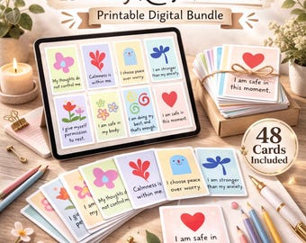 Anxiety Relief Flashcards – 48 Printable Affirmation Cards (Digital Download)