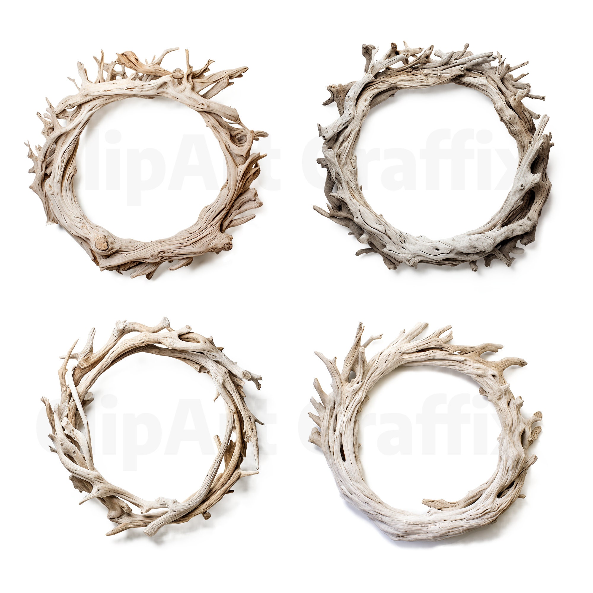 Realistic Driftwood Clipart Frames Digital Download Transparent ...