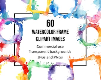 60 watercolor clipart frames watercolor printable scrapbook clipart frames digital photo frame borders commercial use digital download
