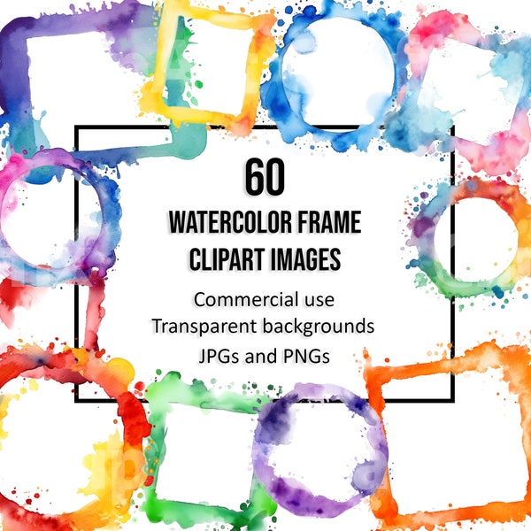 60 watercolor clipart frames watercolor printable scrapbook clipart frames digital photo frame borders commercial use digital download