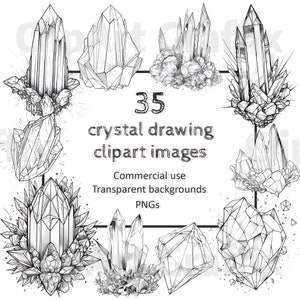 Crystal drawings clipart bundle crystal clipart gemstone clipart high quality commercial use transparent backgrounds digital download