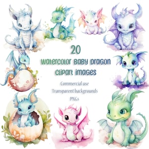Cute watercolor baby dragon clipart dragon art kids nursery clipart fantasy clip art bundle cute graphic set commercial use digital download